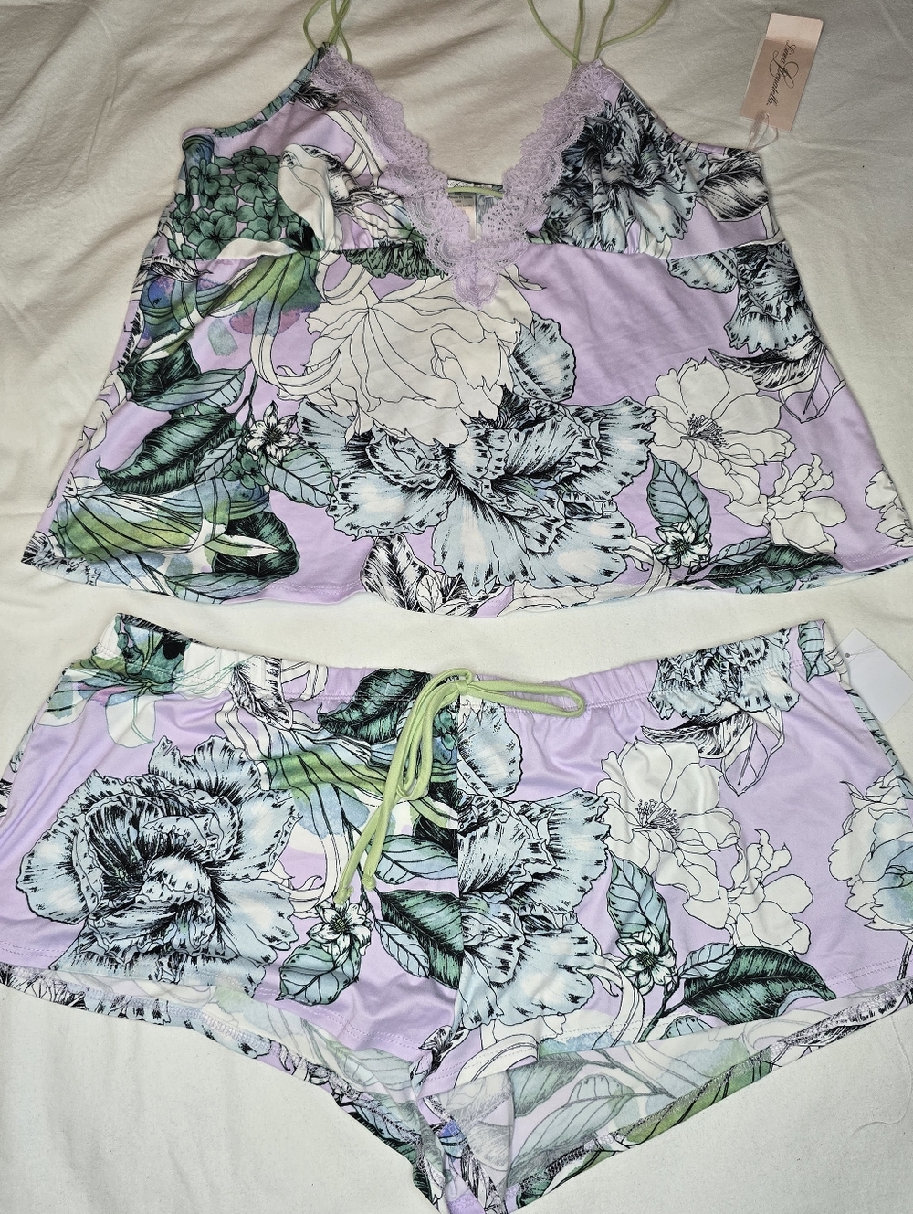 Linea Donatella Palm Garden Cami & Shorts Pajama Set XL Lilac
